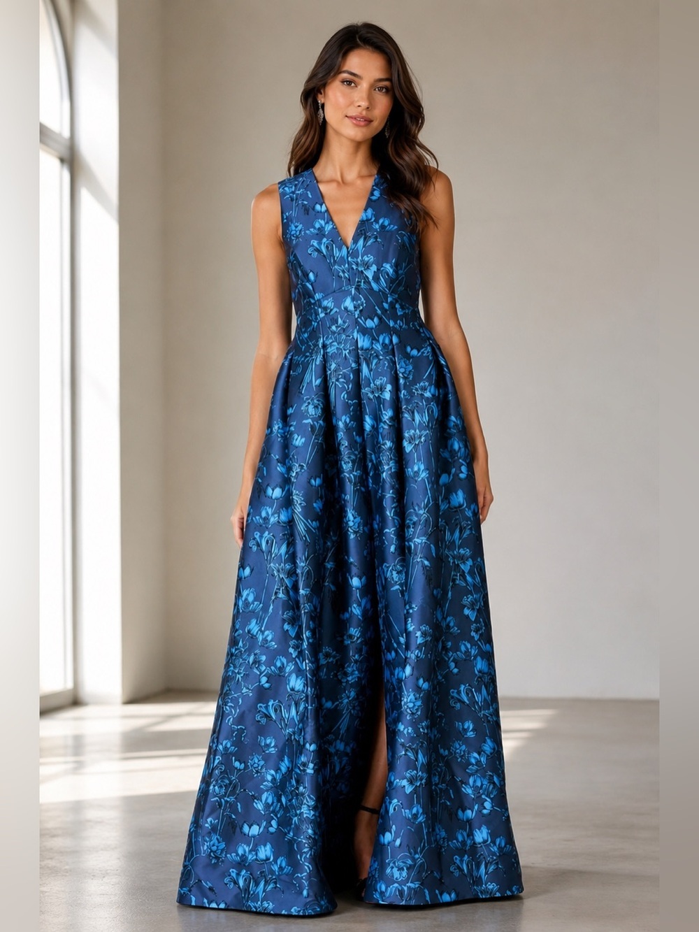 NEW Sachin + Babi Brooke Floral Sleeveless Empire Waist Mikado Gown Size 2